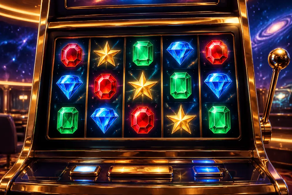 Permata berwarna pada perangkat slot bertema angkasa